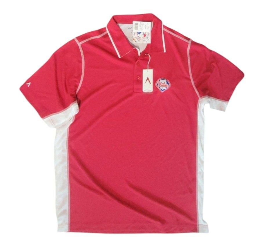 NWT Genuine Philadelphia Phillies Antigua Polo Shirt Mens Size L Large Dark Red Embroidered MLB Logo