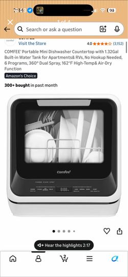 Portable Mini Dishwasher Countertop with Built-in Water Tank No Hookup Needed