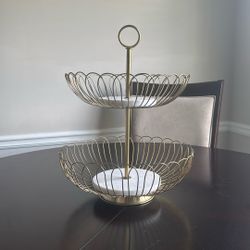 Basket 2 Tier Fruit Bowl Gold Modern Nordic Design Household Basket Geometric Detachable Storage