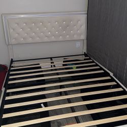 Queen Upholstered Bed Frame w/ Crystal Headboard – Pick Up Today