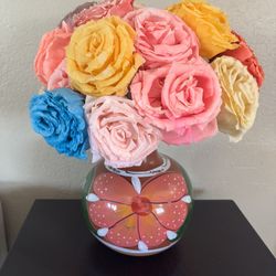 Paper Flowers + Mexican Vase $15