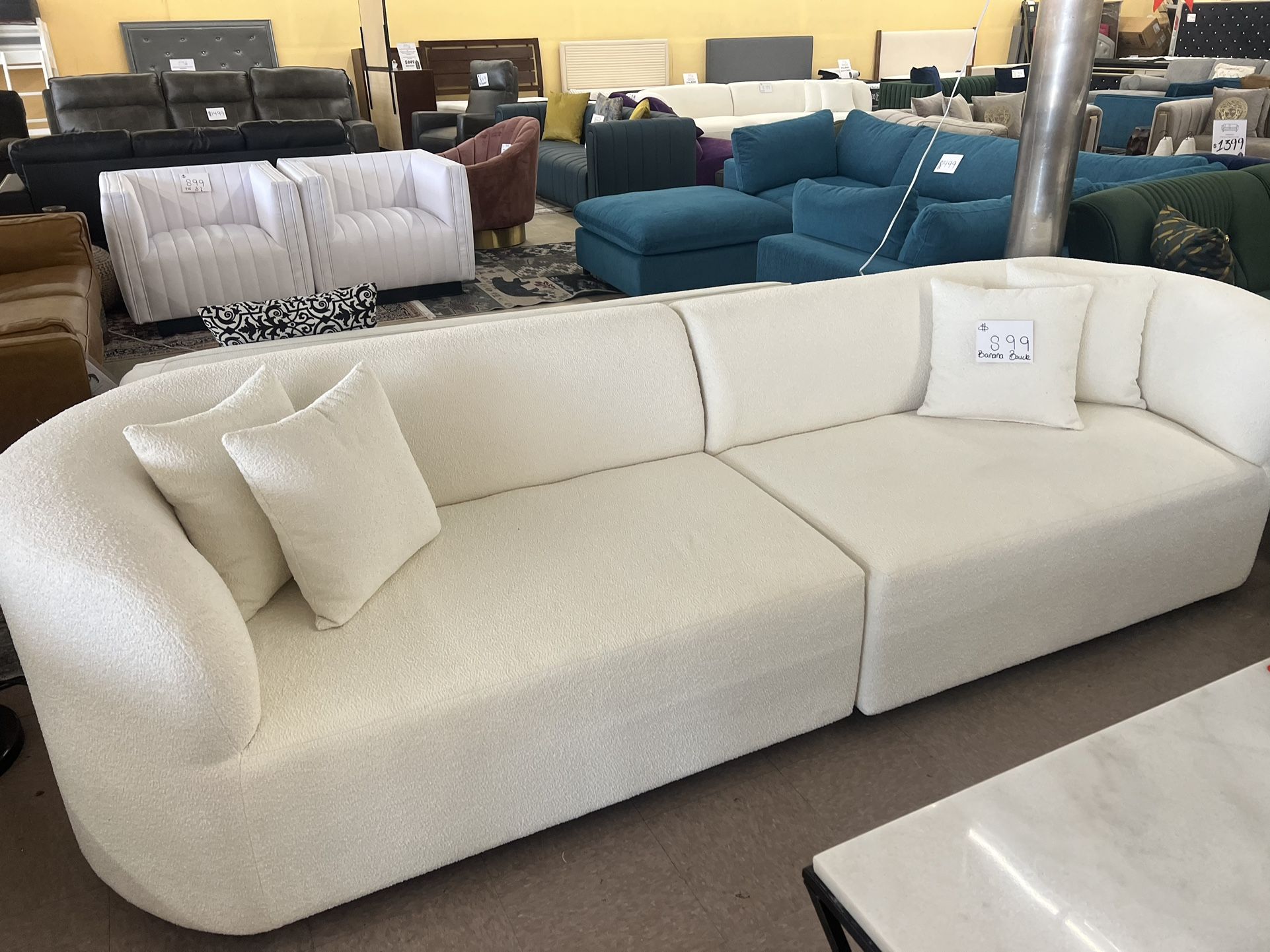 Modern White Boucle Sectional Sofa