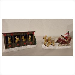 ​St. Nicholas Square Christmas Village "Reindeer Barn & Sleigh" 2-Piece Set