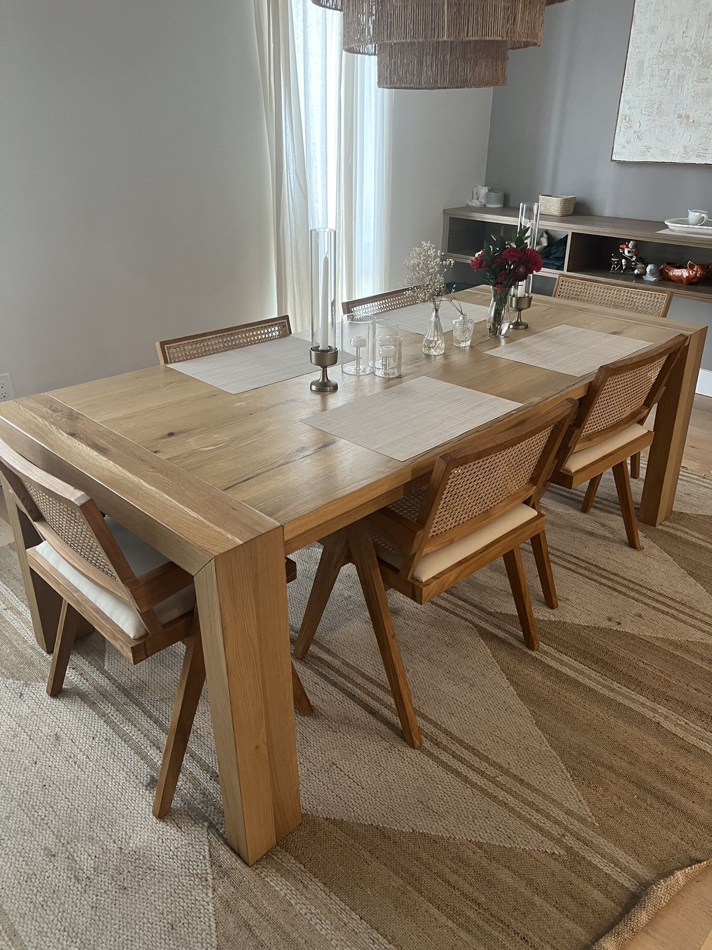 Light Oak Dining Table with 6 chairs