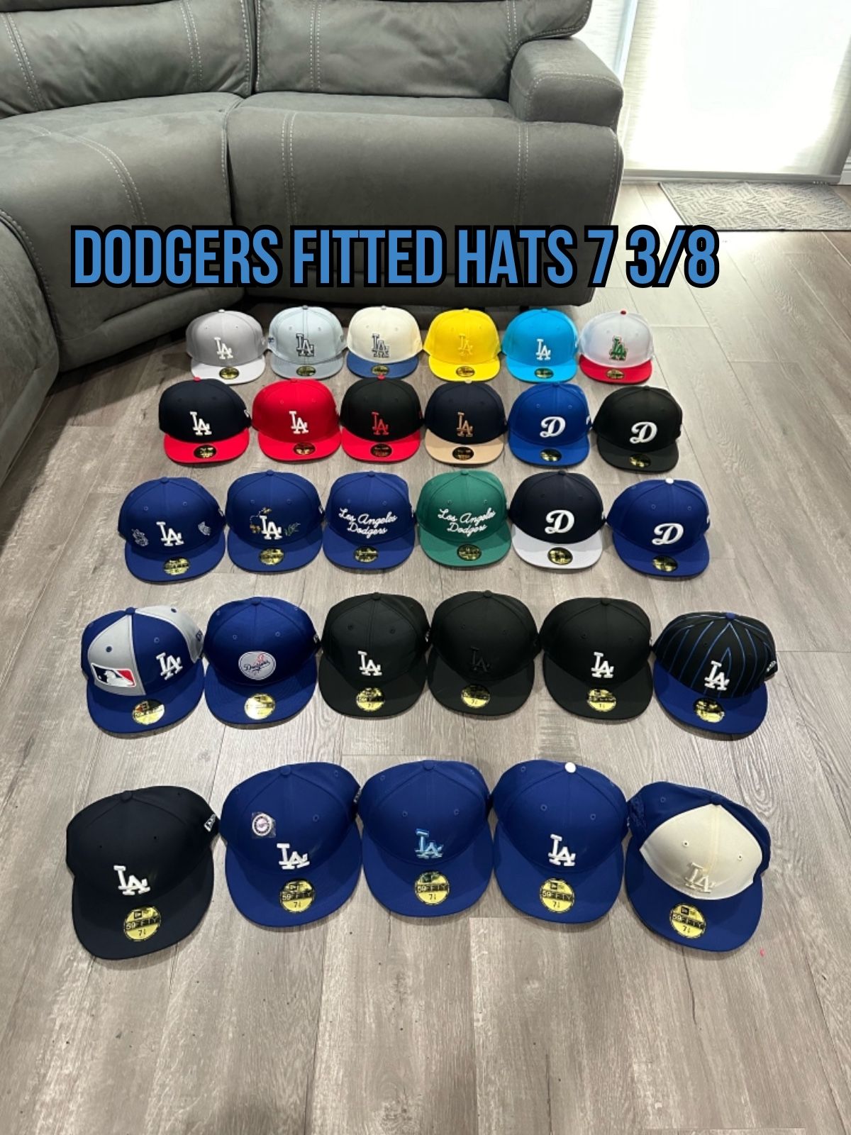 MLB New Era Los Angeles Dodgers Blue Black  Patch And Non Patch Multi Colors 59fifty Fitted Hats Size 7 3/8