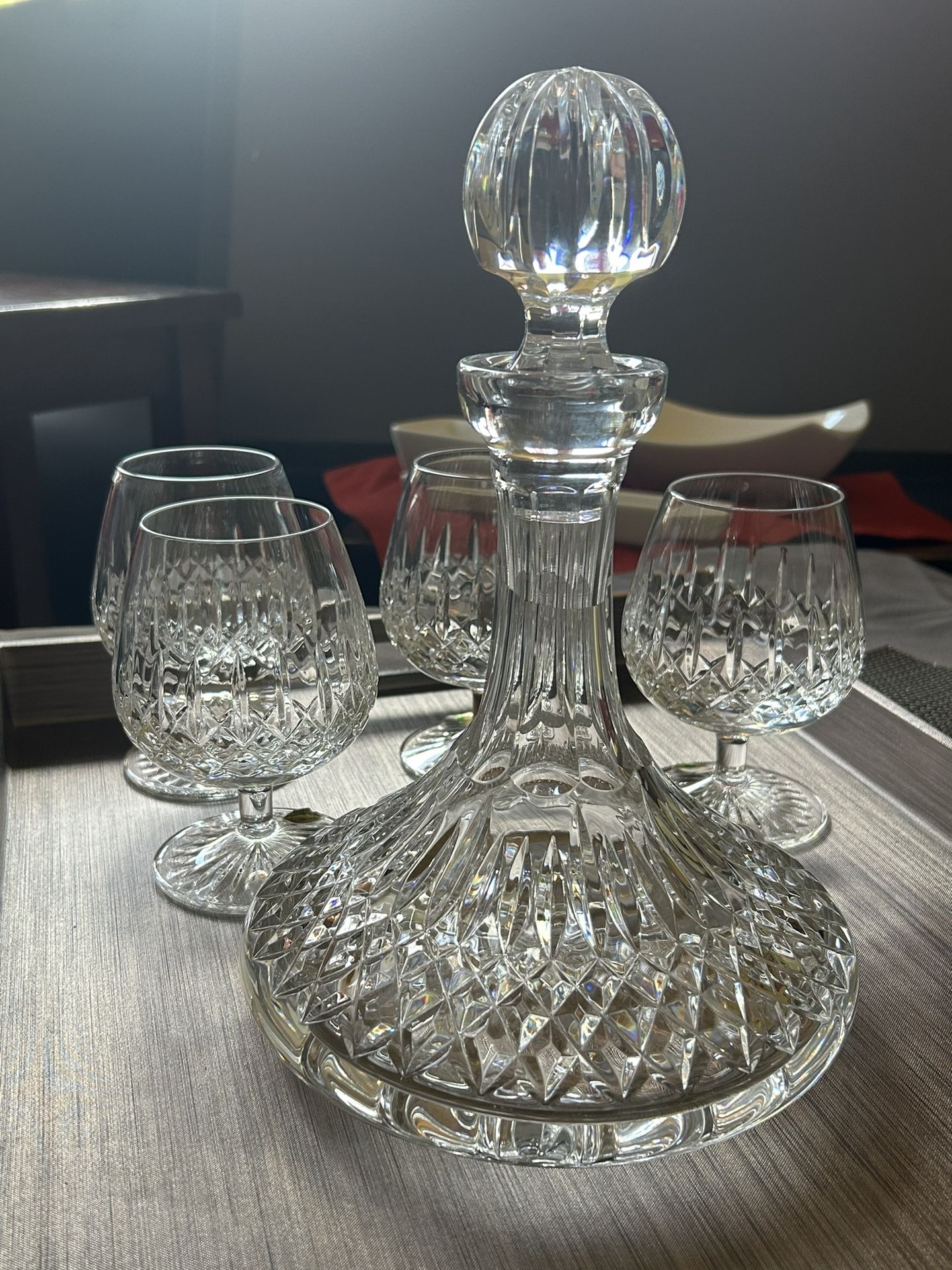 Lismore Waterford - Ships Decanter And 4 Brandy Snifters