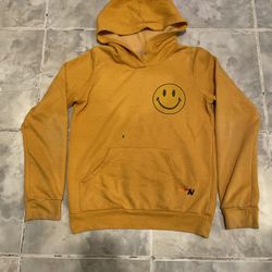 Aviator Nation Smiley Hoodie Kids SZ 14 Yellow Paint Splatter