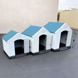 (New) Plastic dog house w/ lock door (medium $80, large $115, x-large $160) all weather cage kennel 