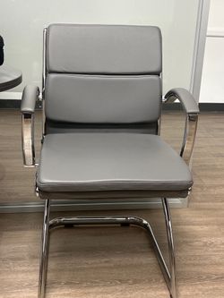 Modern Gray Office Guest Chair with Chrome Frame