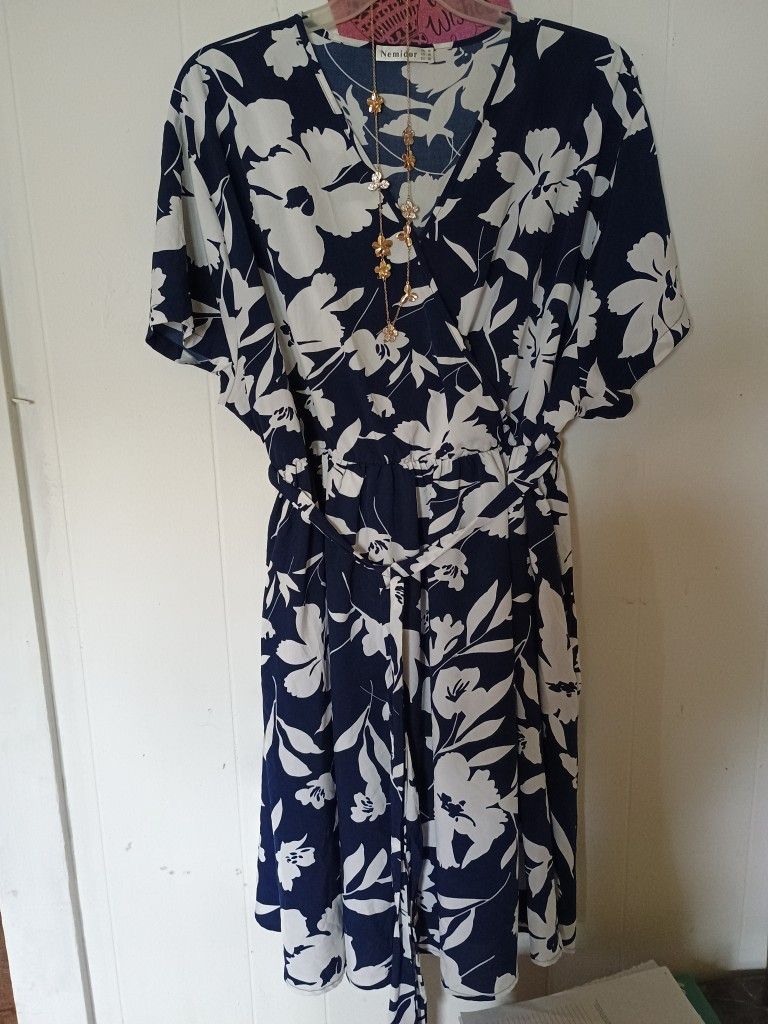 Blue Floral Plus Size Dress