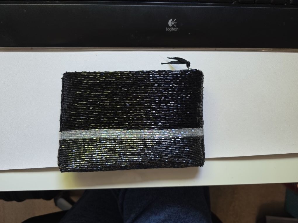 NEIMAN MARCUS Vintage Beaded Black Silver-Gray Clutch Bag Purse