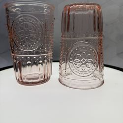 Set of (4)  Bormioli Rocco Romantic pink cooler drinking glasses.