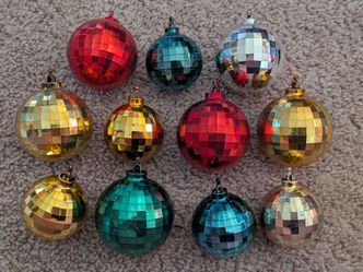 Vintage Disco Ball Mosaic Bradford Style Plastic Christmas Ornaments Lot of 11