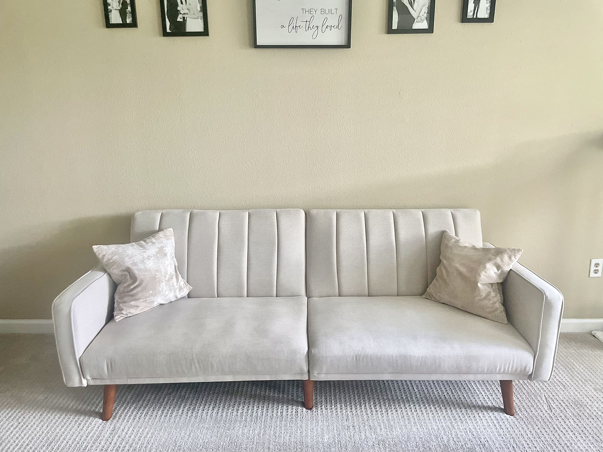 Convertible Sofa Beige Linen