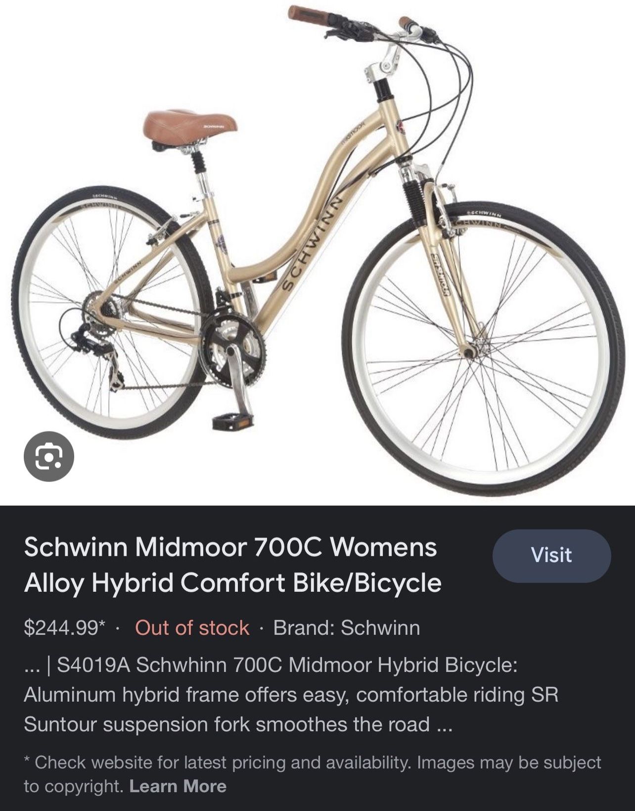 schwinn women's midmoor bicycle Used:  Carried Away Outfitters thru cruiser style bike with matching fenders and sweptback handlebars Schwinn Miramar Women's Comfort Bike