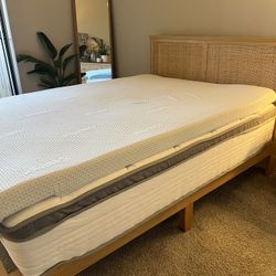 Full Bed Frame, Mattress, and Mattress Topper