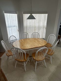 9-Piece Dining Table Set with 8 Chairs – White & Natural Wood