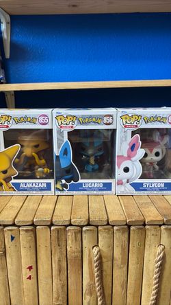 Pokémon Funko series, Alakazam, Lucario, and Sylveon
