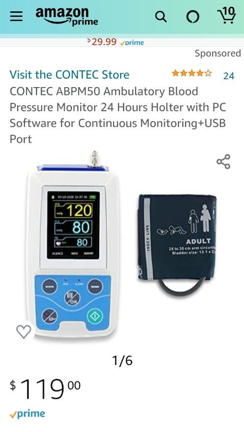 CONTEC ABPM50 Ambulatory Blood Pressure Monitor 24 Hours Holter with PC Software for Continuous Monitoring+USB Port