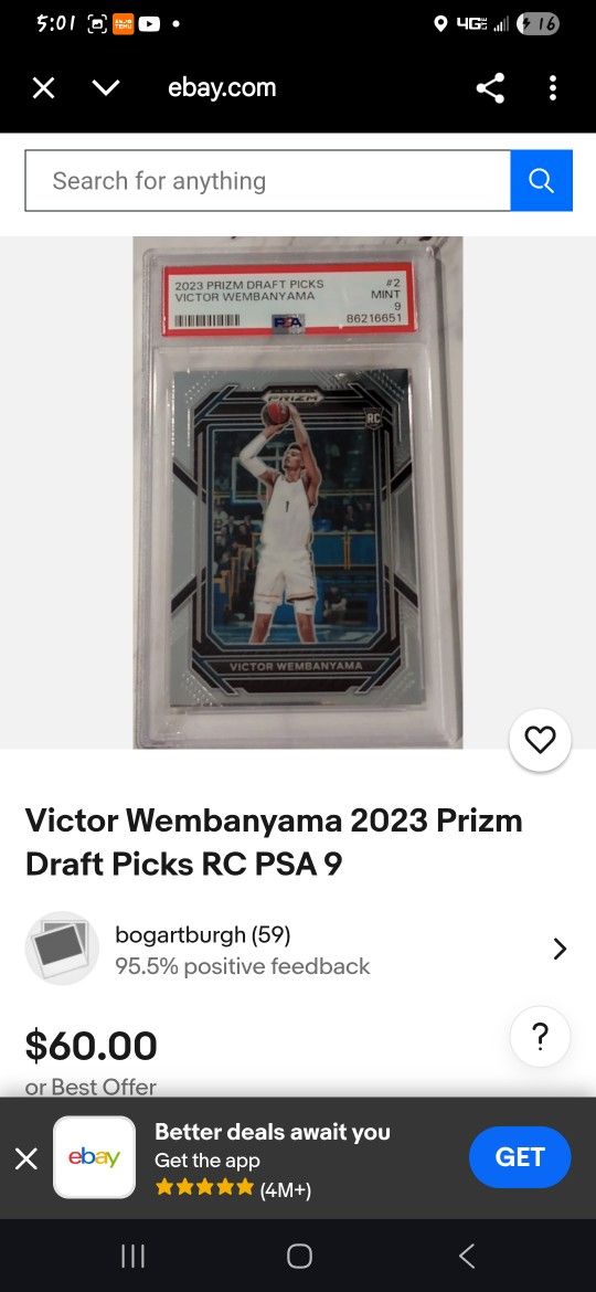 Victor Wembanyama Rookie Card Perfect Condition
