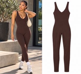 Left On Friday Plunge Playsuit Brown Jumpsuit Size Small