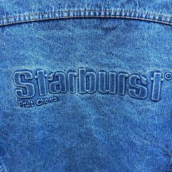 Vintage Starburst Fruit Chews Embossed Denim Jean Jacket 