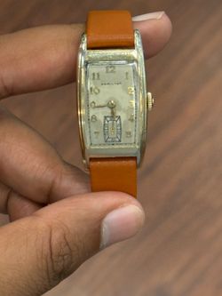 HAMILTON MENS 1940s CURVEX MECHANICAL 14k GOLD FILLED ART DECO WRISTWATCH