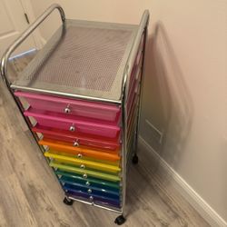 10 Drawer Rolling Cart, Slim Storage Cart w/Lockable Wheels for Classroom School Teacher Office, Art Supplies Paper Scrapbook Craft Organiz