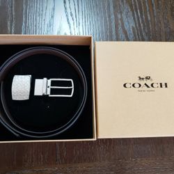 NEW - Coach Leather Belt - Reversible - Black / Brow 