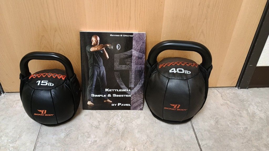 15 Pound and 40 Pound Soft Kettlebell, and Book