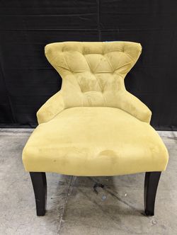 Chartreuse Tufted Velvet Accent Chair with Dark Wood Legs