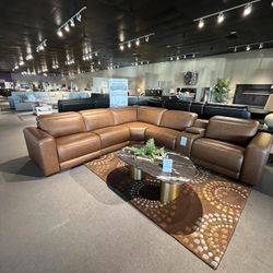 Caramel 6pc Power Recliner Sectional Couch