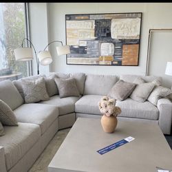 Stylish Beige Fabric Sectional Sofa with Decorative Pillows