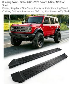 Running Boards Fit for 2021-2026 Bronco 4-Door NOT for Sport Pedals, Step Bars, Side Steps, Platform Style, Camping Travel Cooking Outdoor Accessories