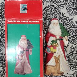 Vintage Santa Claus Gifts Tree Deer Flat Figurine Christmas Holiday Ceramic