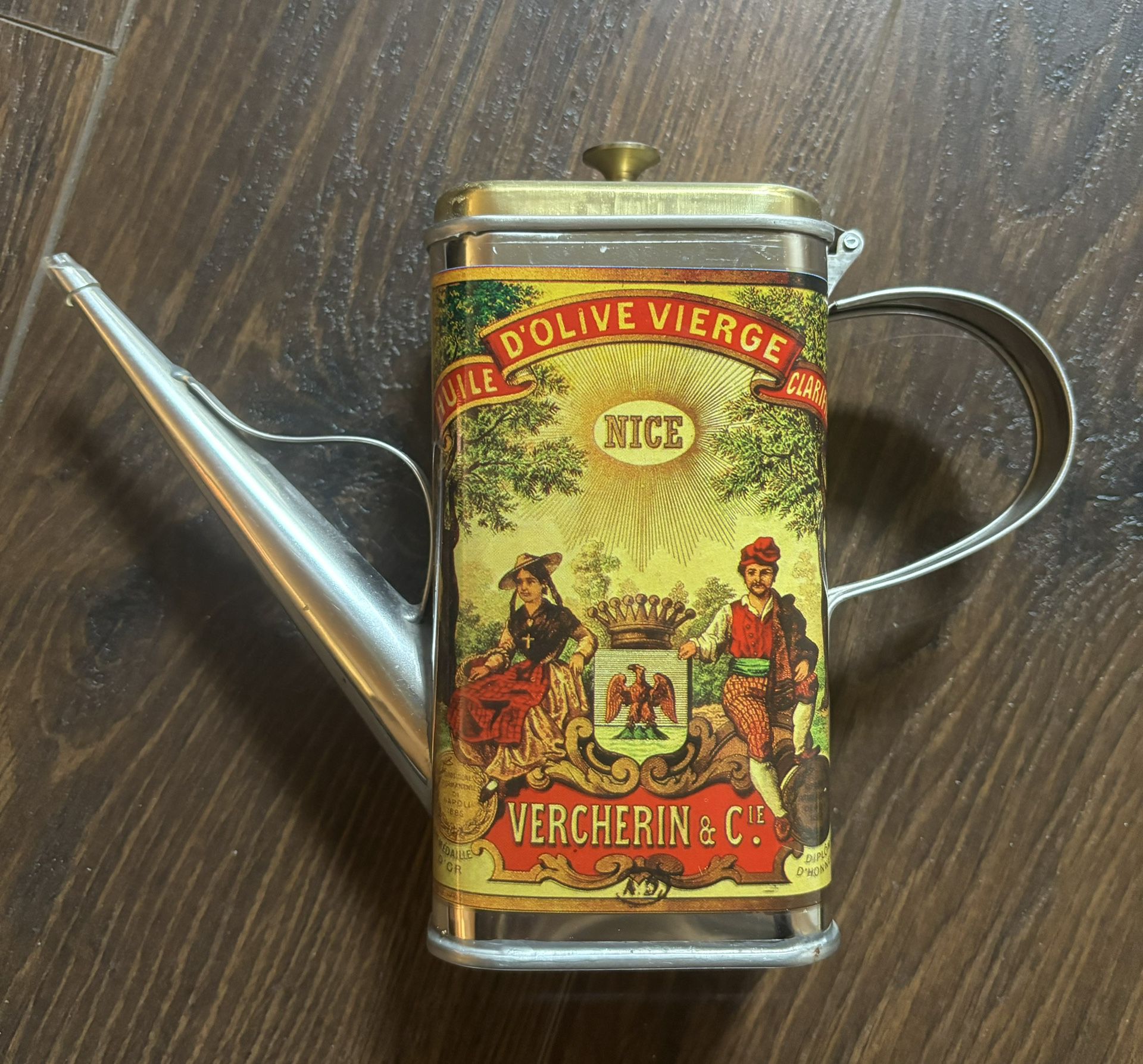 Vintage Huile D’Olive Vierge Oil Tin with Spout