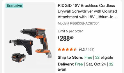 RIDGID 18V Brushless Cordless Drywall Screwdriver Kit