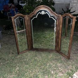 Wooden Trifold Vanity Mirror 