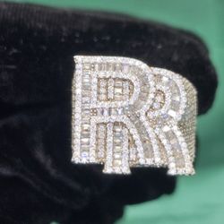 VVS D Moissanite “Double Initial R"Ring – Baguette 925 Sterling Silver