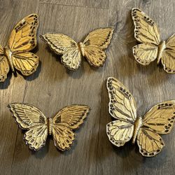 (5) Vintage Retro Homco Syroco Gold Butterfly Wall Hanging Art Made in USA