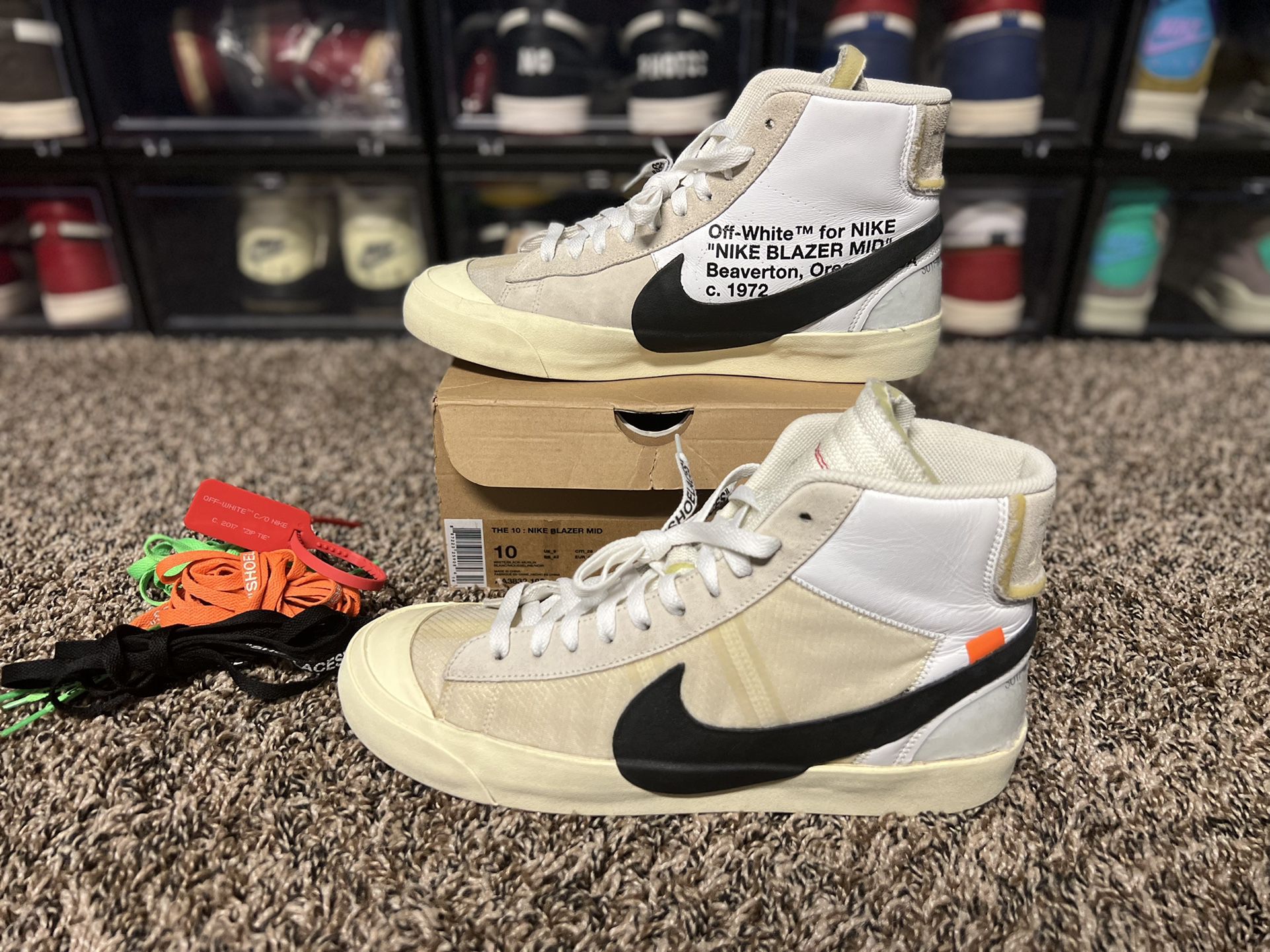Nike Blazer Mid x OFF-WHITE The Ten 2017 AA3832 100 Size 10 OG Zip Tie Laces for Sale in Altadena, CA - OfferUp