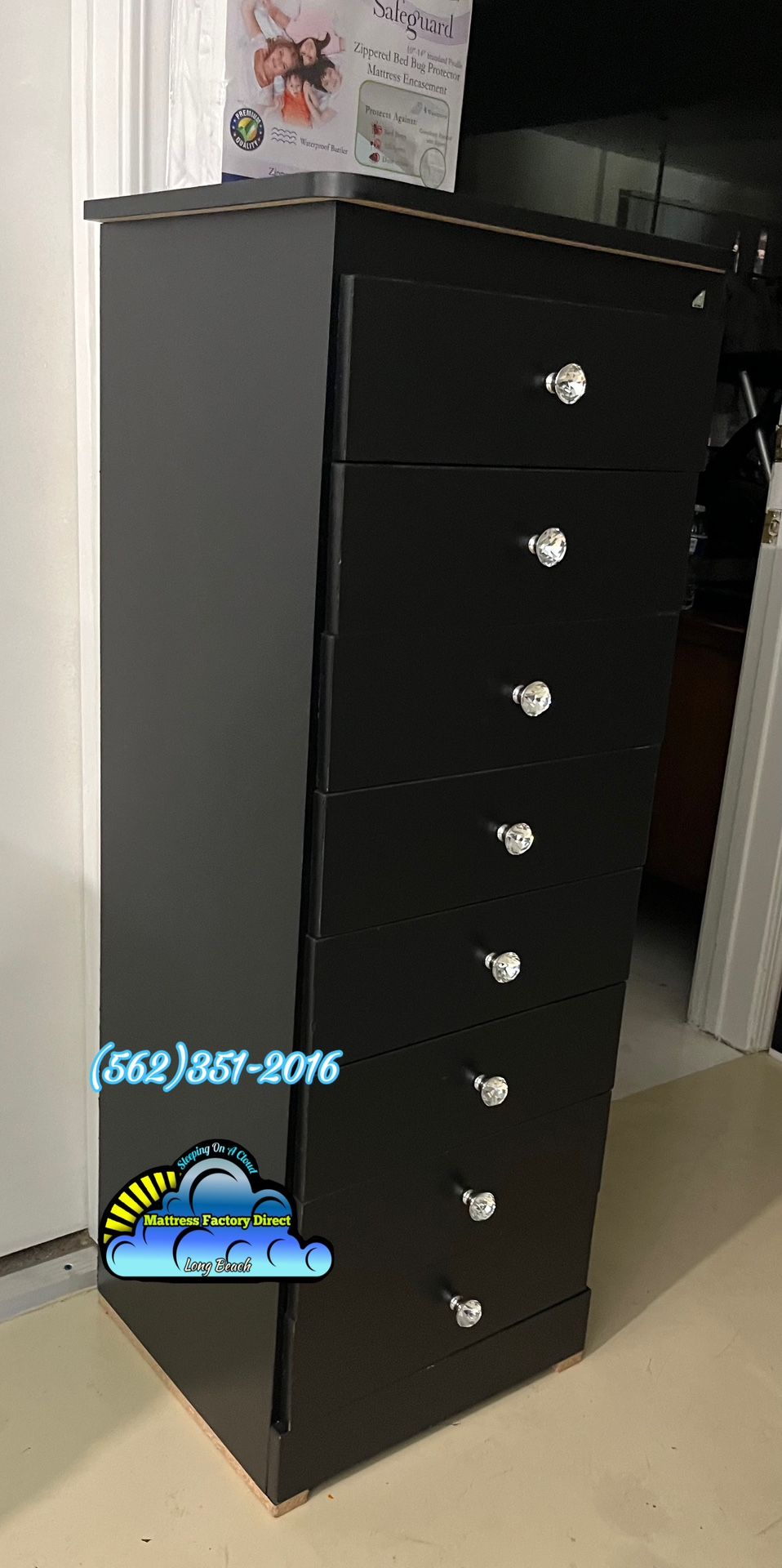 New Standard Eight Drawer Black Dresser Cajonera With Diamond Handles 