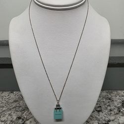 Tiffany & Co. Blue Enamel Shopping Bag Charm Necklace