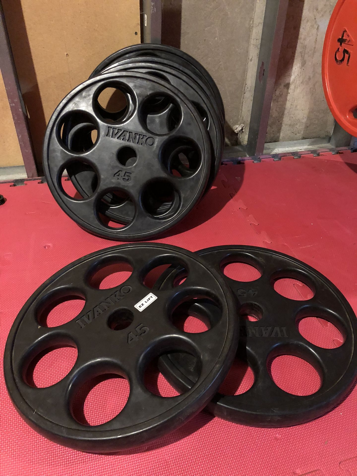 6 x 45lbs Ivanko Olympic weights plates in excellent condition