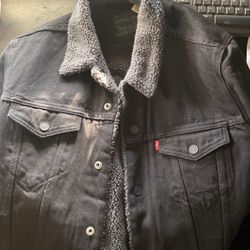 Black Levi Denim Jacket With wool Interior