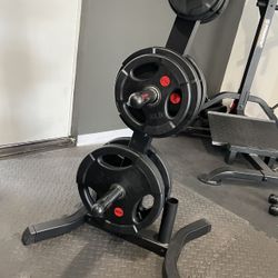 Olympic Weight Rubber Grip Plates And Weight Tree Barbell Storage 