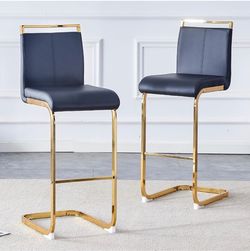 Counter Height Bar Stools,30" Black Bar Stools Set of 2,Modern Bar Stool with Back,Sturdy Gold Chrome-Plated Frame,Faux Leather Upholstered Counter He