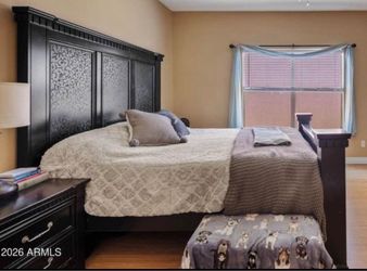 Dark Wood Queen Bed Frame with Tall Headboard