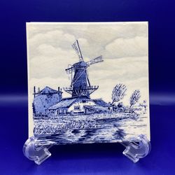 Vintage Authentic Blue and White Porcelain Tile 