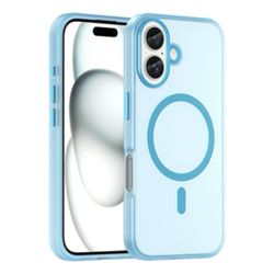 iPhone 16 MagSafe Frosted Translucent TPU + PC Full Coverage Phone Case(Blue)